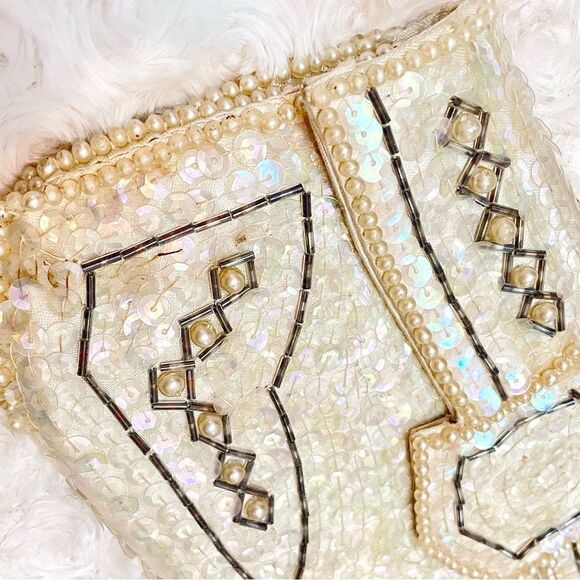 Vintage 1950s Mid-Century Modern Beaded Sequin Evening Clutch Envelope Purse - Picture 9 of 14
